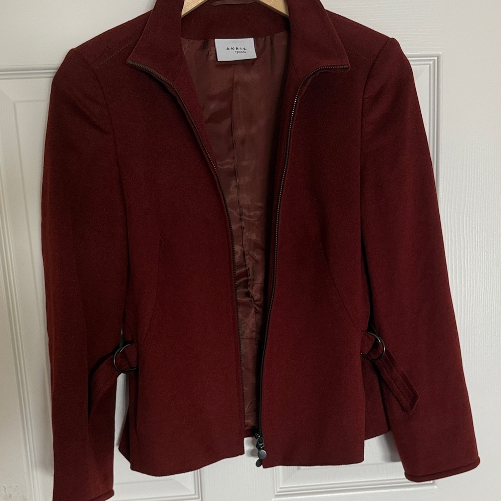 Akris Rust Red Zip-Front Wool Jacket - Picture 2 of 5